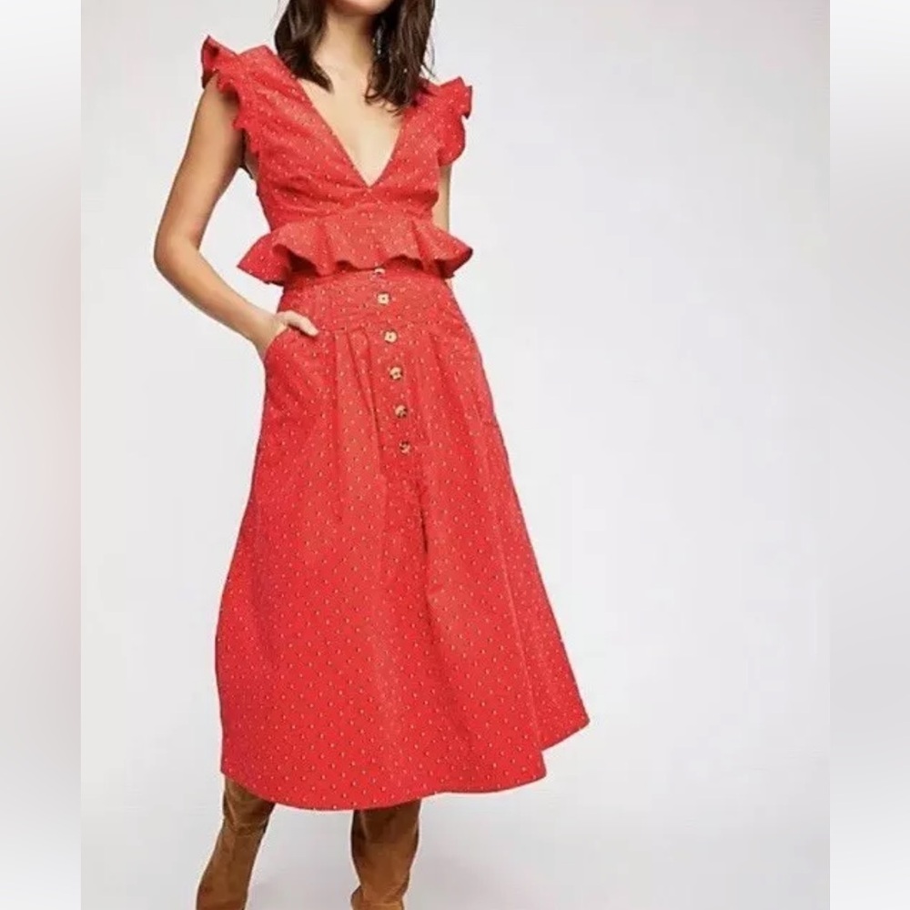 Free people midi corduroy red skirt - Size 10 L